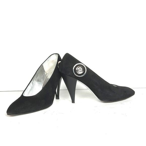 CHARLES JOURDAN Paris Black Suede Heels US 9,5-10 - Picture 2 of 15